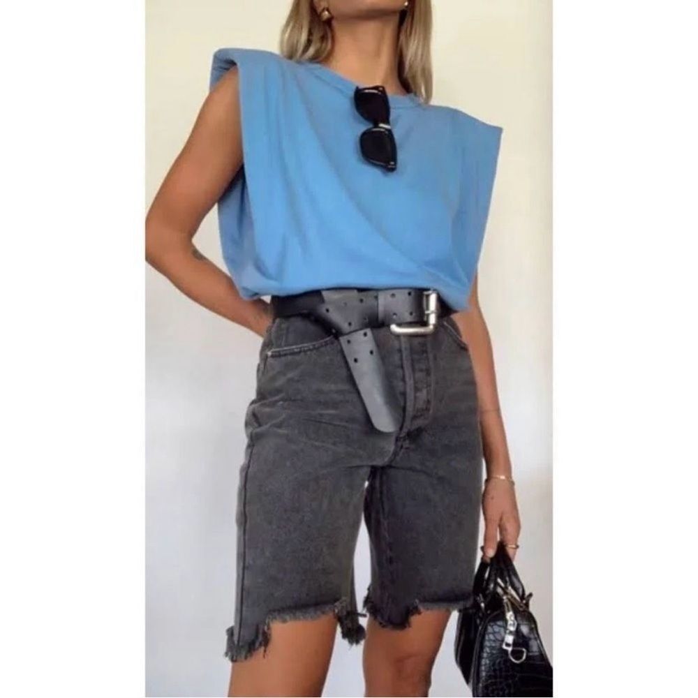 Denim Shorts Cutoff Frayed High Rise Black Size Medium NWT